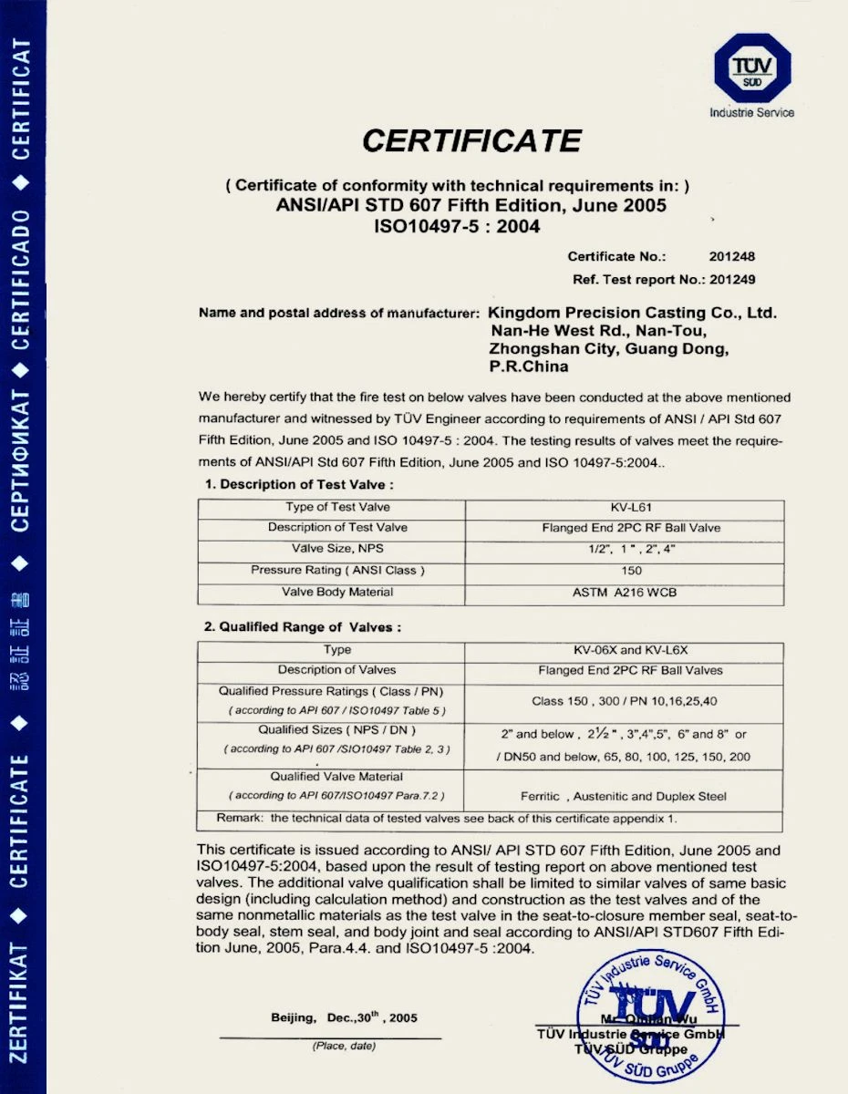 L61 firesafe certificate
