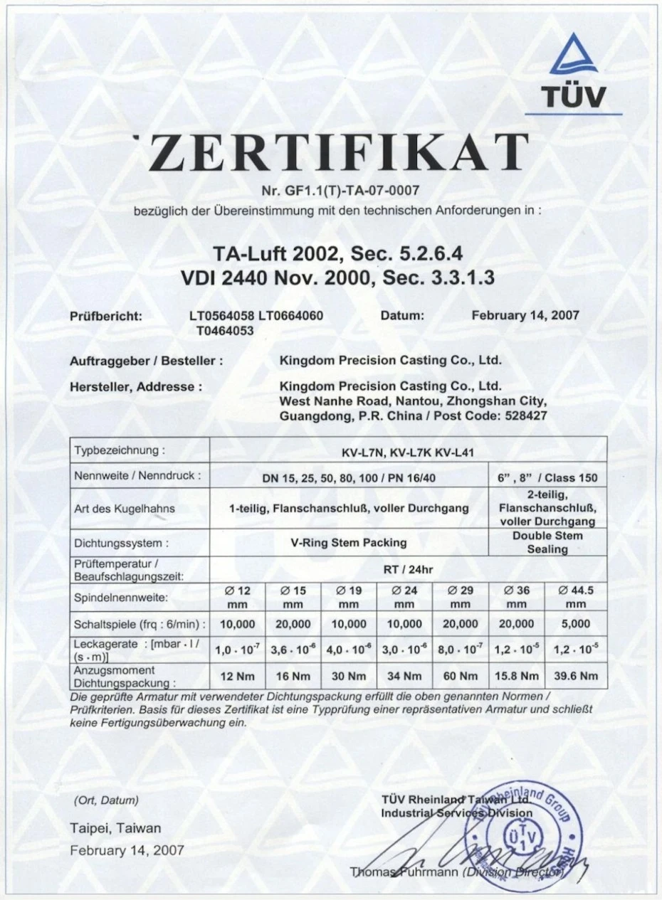 TA-Luft Certificate Page 1