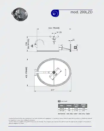 PDF for Stainless Steel 532 x 432mm Oval Pressure Manway 200/LZD