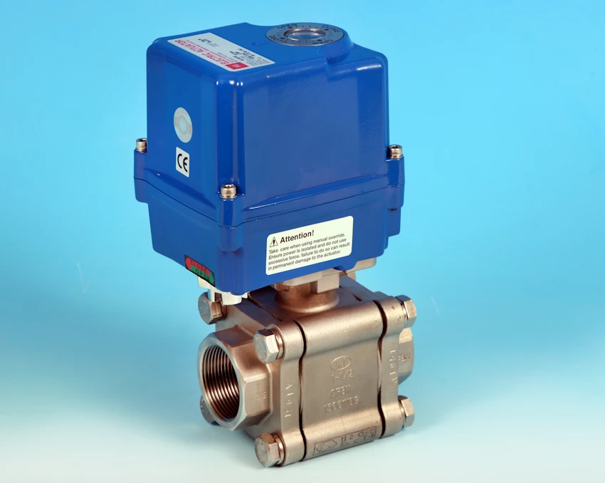 S/S Electric Actuators 3-Pce Full Bore Actuated Ball Valve Socket Screwed End Connections.