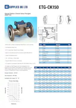 Datasheet For Swing Pattern Check Valve Flanged ANSI 150