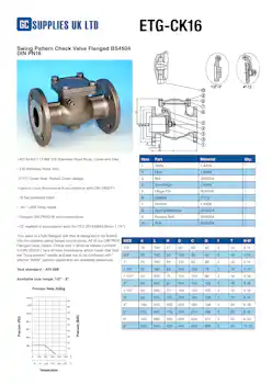 Datasheet For Swing Pattern Check Valve Flanged BS4504 DIN PN16 ETG-CK16