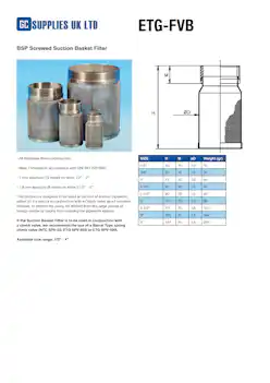 Datasheet For BSP Screwed Suction Basket Filter