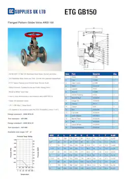 Datasheet For Flanged Pattern Globe Valve ANSI 150