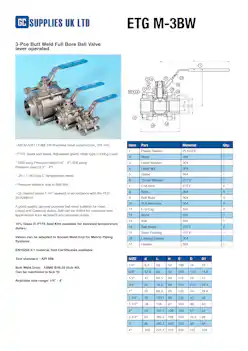 Datasheet For 3-Pce Butt Weld Full Bore Ball Valve lever operated