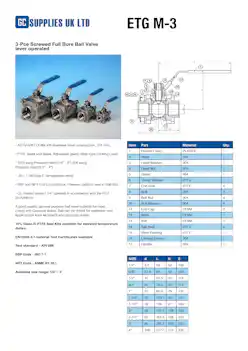 Datasheet For S/S 3-Pce Screwed Full Bore Ball Valve lever operated