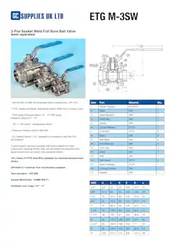 Datasheet For 3-Pce Socket Weld Full Bore Ball Valve lever operated