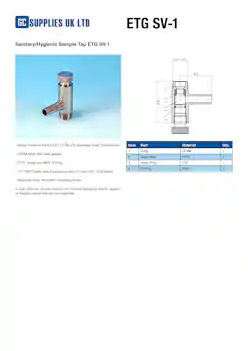 Datasheet For Sanitary/Hygienic Sample Tap