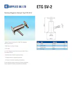 Datasheet For Sanitary/Hygienic Sample Tap