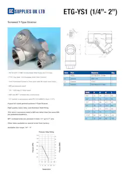 Datasheet For Screwed Y-Type Strainer