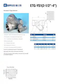 Datasheet For S/S Screwed Y-Type Strainer