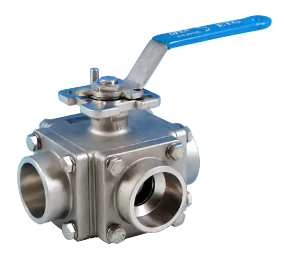 3-Way Socket Weld End Direct Mount Ball Valve ETG 3W-SWE-L, ETG 3W-SWE-T