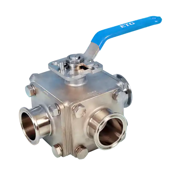 3-Way Sanitary Clamp End Direct Mount Ball Valve ETG 3WCF/C-L, ETG 3WCF/C-T