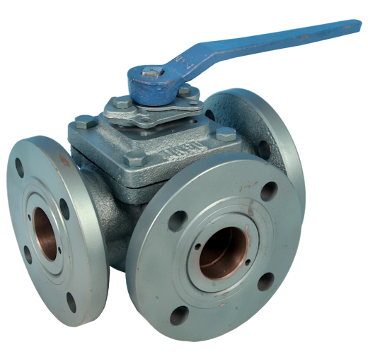 3-Way Cast Iron Flanged DIN PN16 Full Bore Ball Valve CI/F3WL-16, ETG CI/F3WT-16