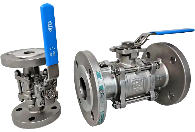 NTC KV-L3F Stainless Steel 3-Pce Full Bore Flanged DIN PN16/40 Direct Mount Ball Valve