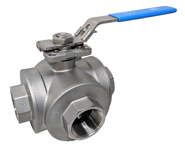 Stainless Steel 3-Way Full Bore BSP Screwed Direct Mount Ball Valve NTC KV-L53 (L-Port) NTC KV-L54 (T-Port)