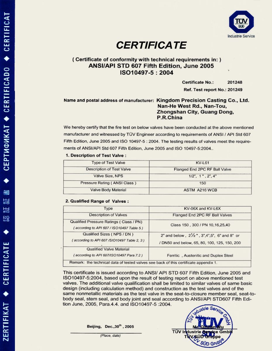 Fire Safe Certificate