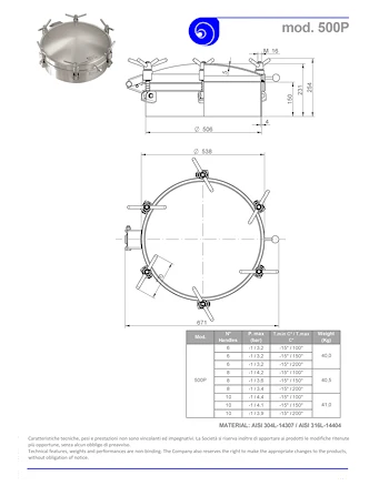 PDF for Stainless Steel 500mm Diameter Round Manway Door 500P 304L