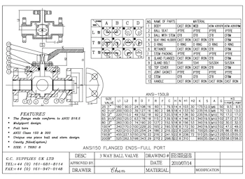 PDF for 3-Way Flanged ANSI 150lb Full Bore Ball Valve