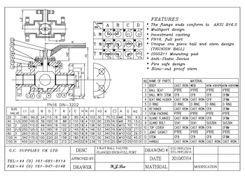 PDF for 3-Way Flanged Cast Iron DIN PN16 Full Bore Ball Valve