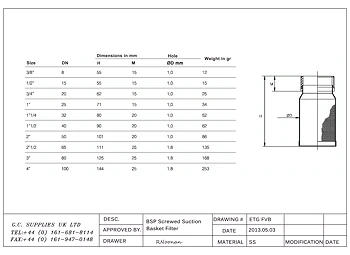 PDF for Stainless Steel BSP Screwed Suction Basket Filter