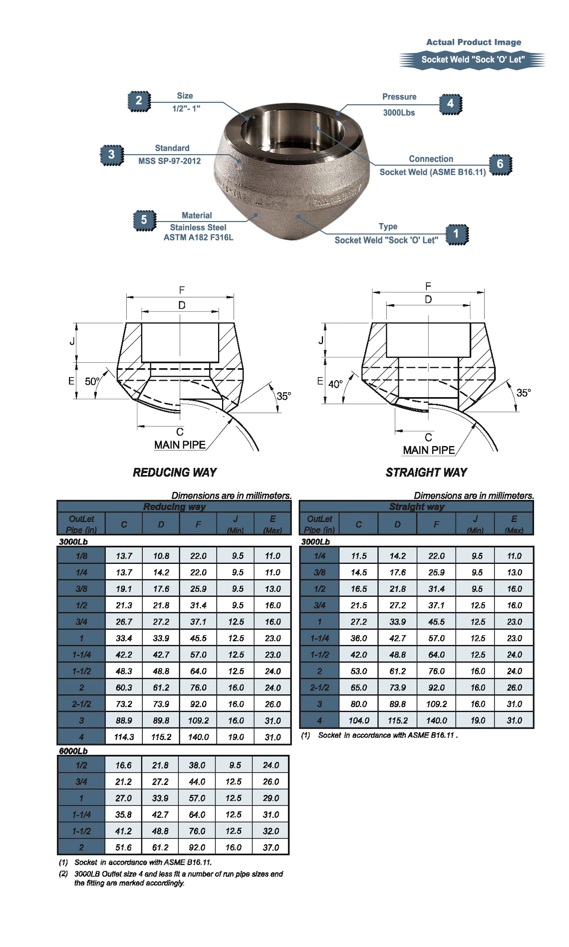 S/S High Presure BSPT Socket Weld Thread 'O' Let Drawing