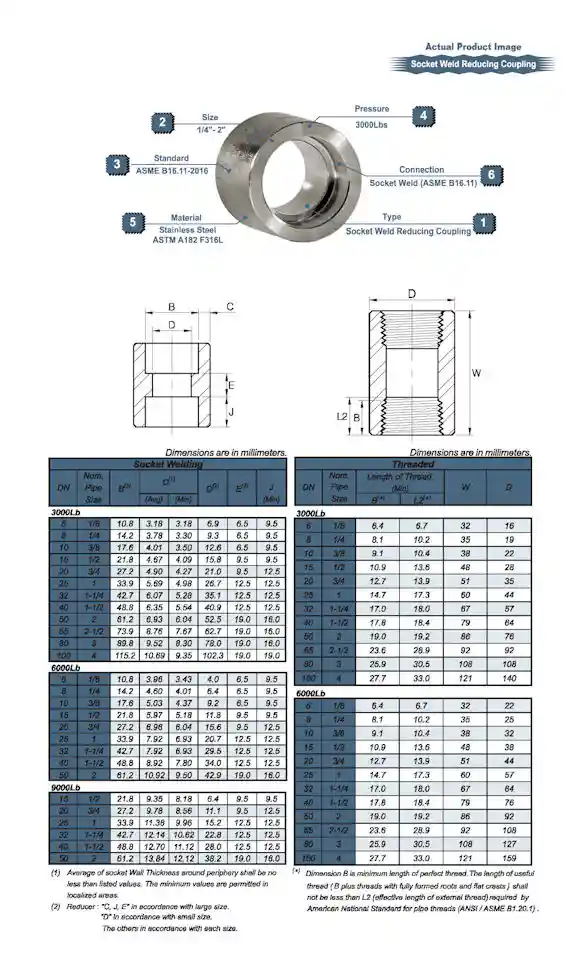 High Presure Socket Weld Reducing Coupling Drawing