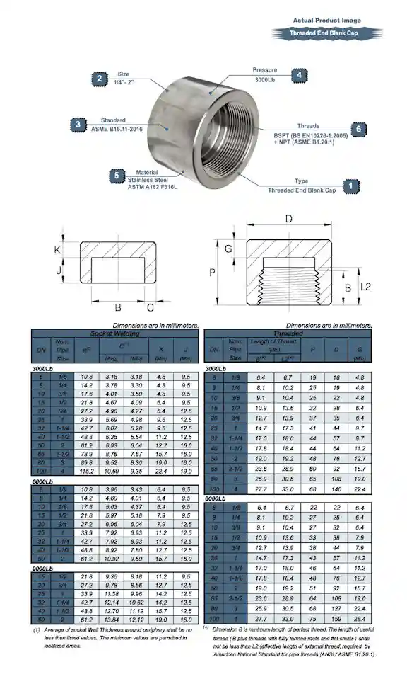 High Presure BSPT Threaded End Blank Cap Drawing