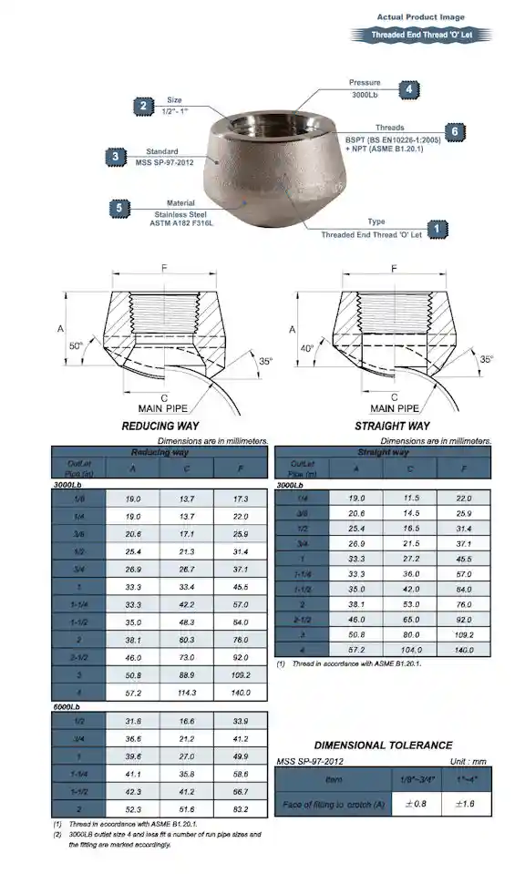 High Presure BSPT Threaded End Thread 'O' Let Drawing