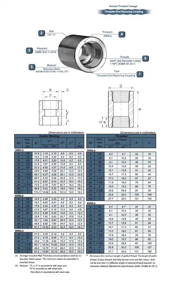 High Presure BSPT Threaded End Reducing Coupling Drawing