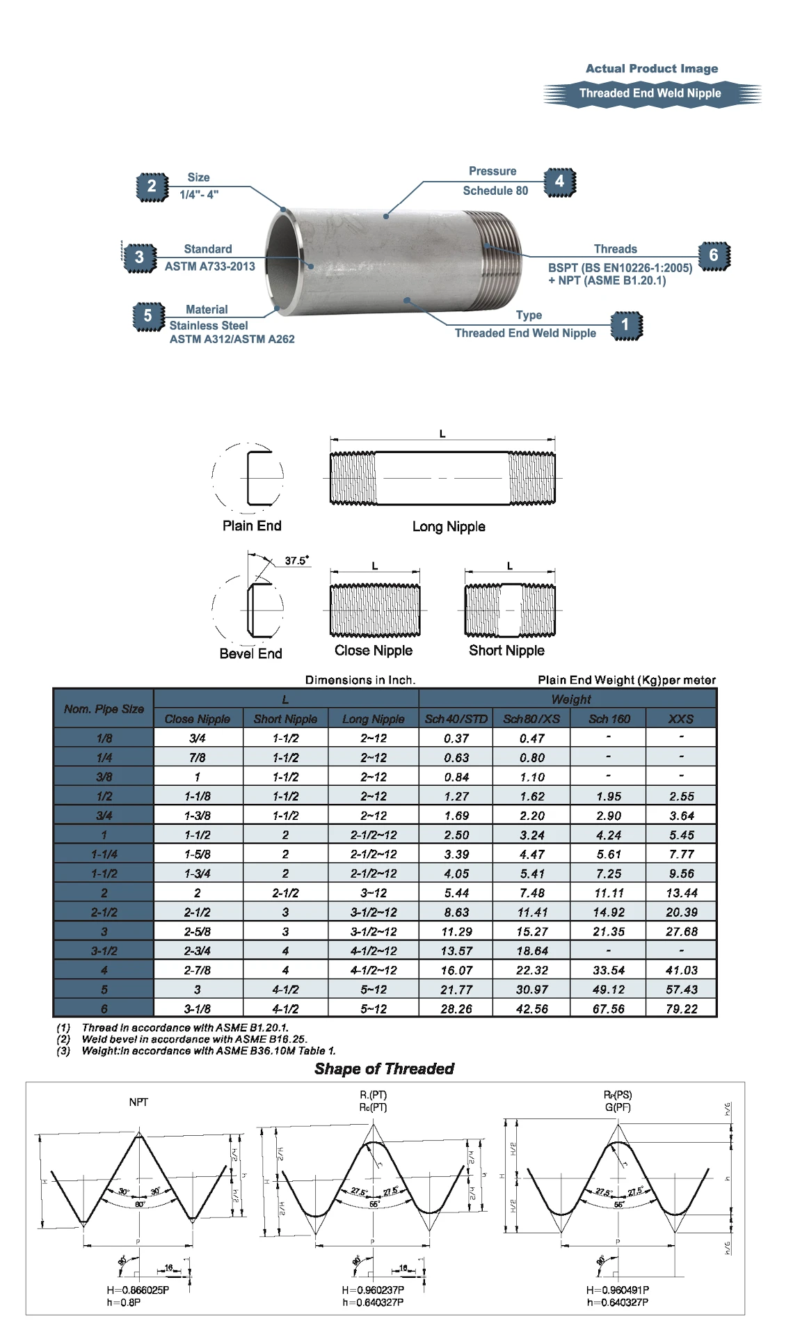 S/S High Presure Weld Nipple Drawing