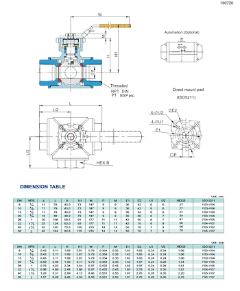 PDF for 3-Way Direct Mount Ball Valve NTC KV-L50 L-Port KV-L51 T-Port