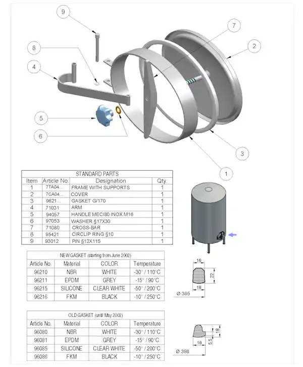 S/S 440 x 320mm Oval Pressure Manway 182 304L