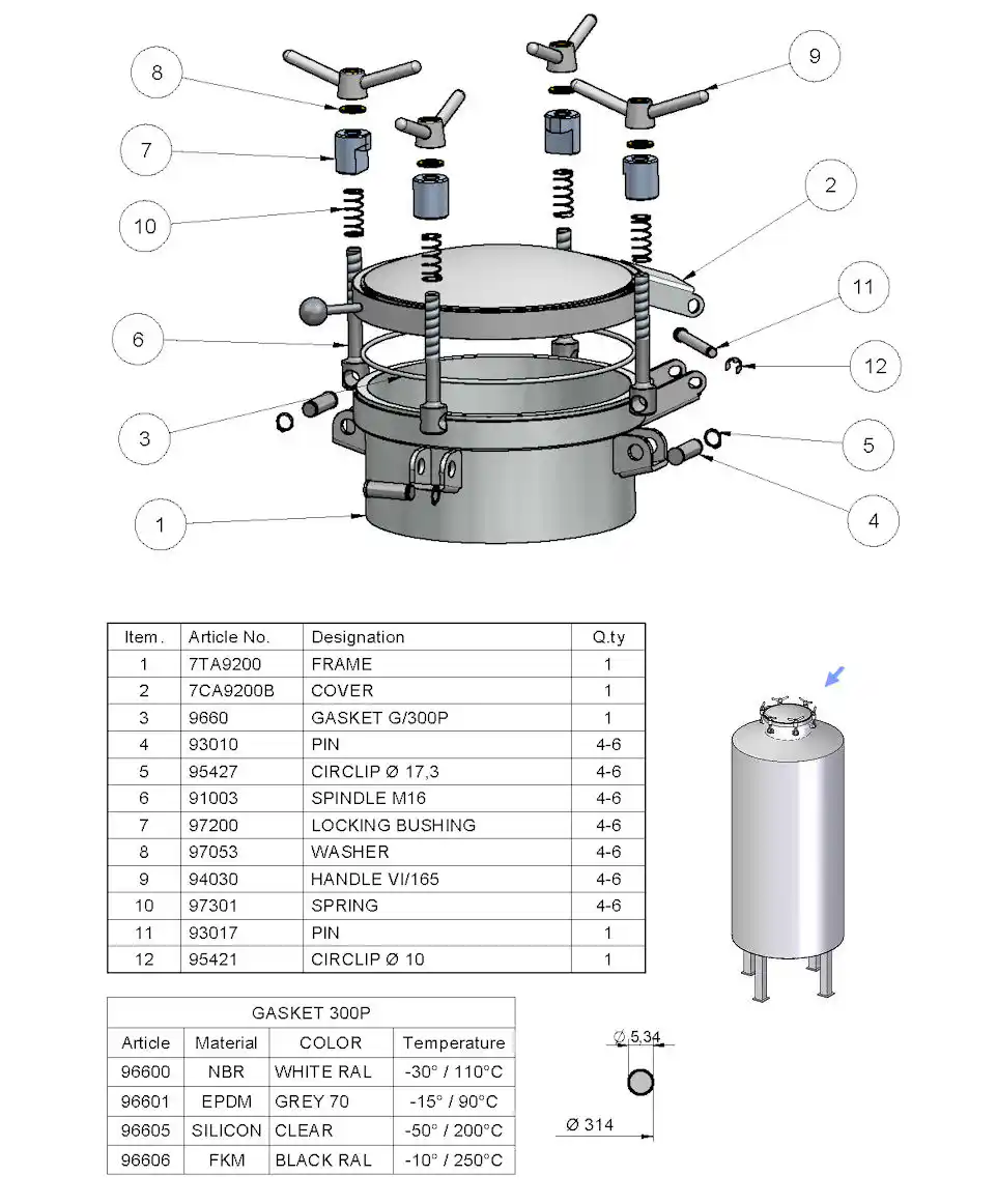 Stainless Steel 300mm Round Pressure Manway 300P 304L