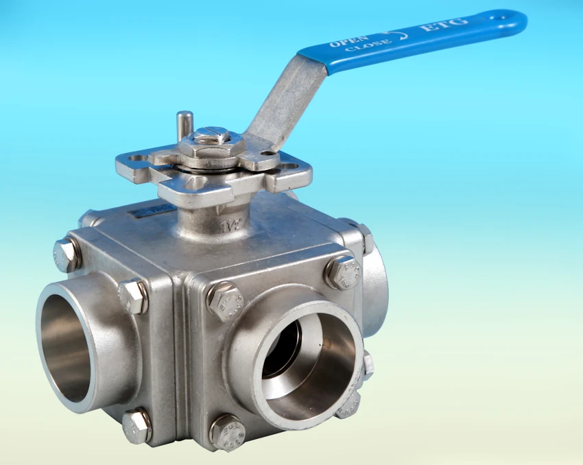 S/S 3-Way Socket Weld End Direct Mount Ball Valve