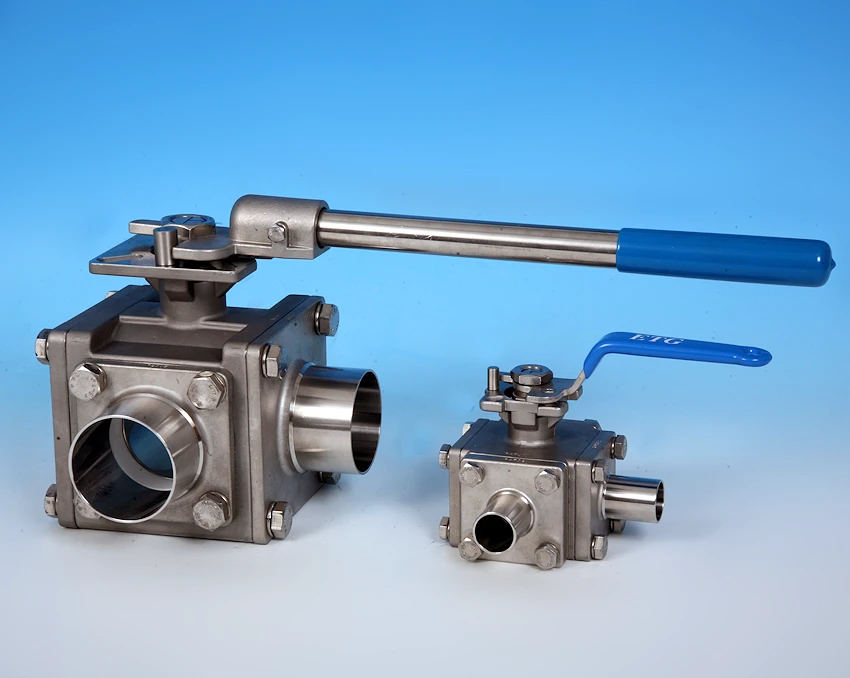 S/S 3-Way Sanitary Weld End Direct Mount Ball Valve