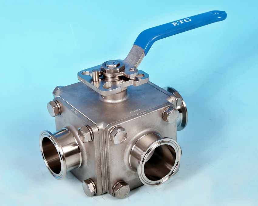 S/S 3-Way Sanitary Weld End Direct Mount Ball Valve