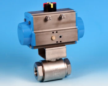Pneumatic Aluminium Rack and Pinion Actuator Fitted on a 2-Pce Actuated Ball Valves BSP Screwed End Connections.