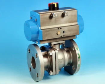 Stainless Steel Pneumatic Aluminium Rack and Pinion Actuator Fitted on a Flanged Full Bore Actuated Ball Valve with BS10 Table E End Connections.
