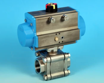 Stainless Steel Pneumatic Actuators 3-Pce Full Bore Actuated Ball Valve with Screwed End Connections.