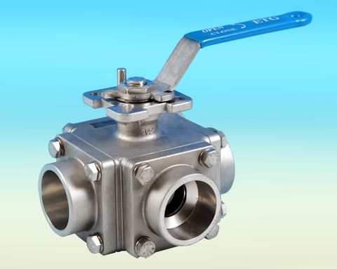 stainless steel 3-Way Socket Weld End Direct Mount Ball Valve