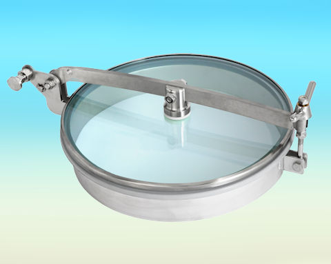 T1/G400 Stainless Steel 400mm Low/Non-Pressure Round Manway with glass lid 304L