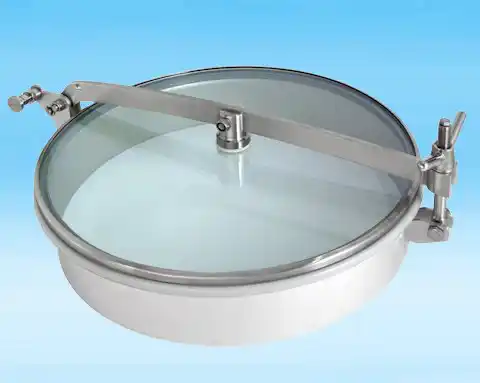 T1/G500 Stainless Steel 500mm Low/Non-Pressure Round Manway with glass lid 304L